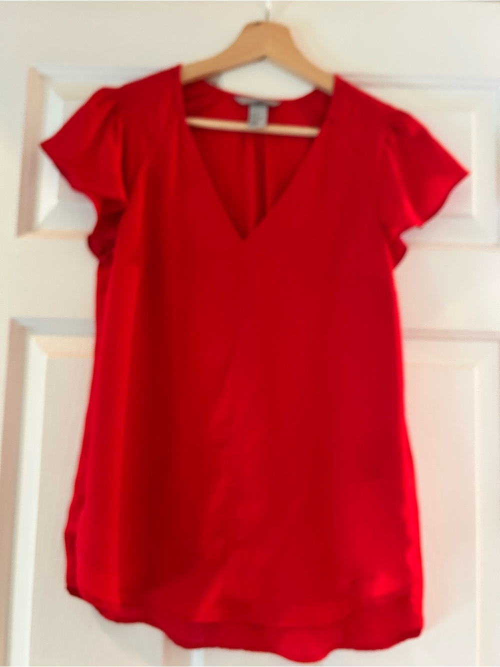 H&M Red V-Neck Flutter Sleeve Blouse